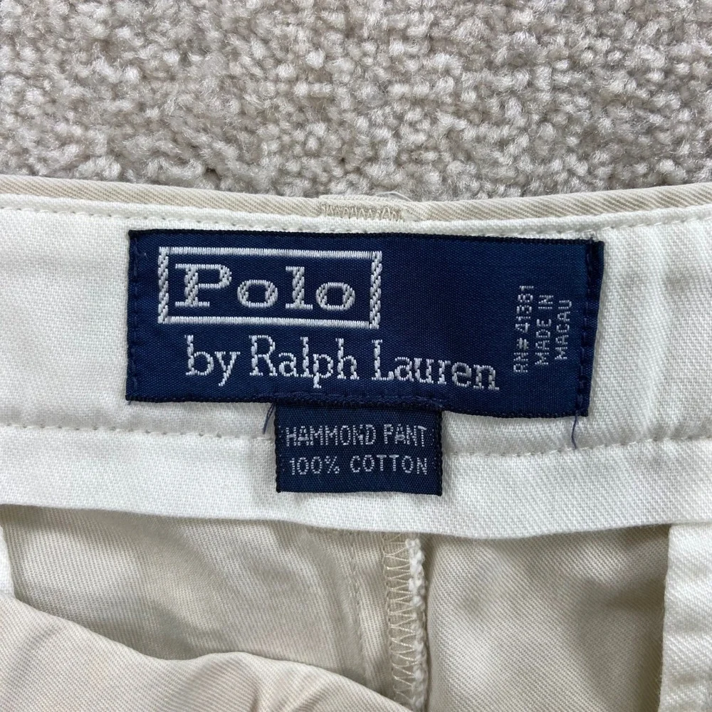 Polo Ralph Lauren Hammond Pant Men 33x30 Tan Beige Pleated Cuffed Chinos